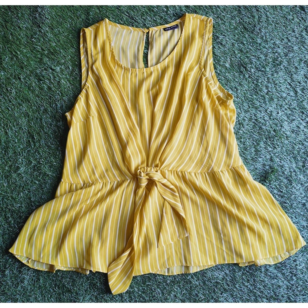 City Chic Yellow White Striped Tie Peplum Top Plus Size Large 20 Summer Sunshine
